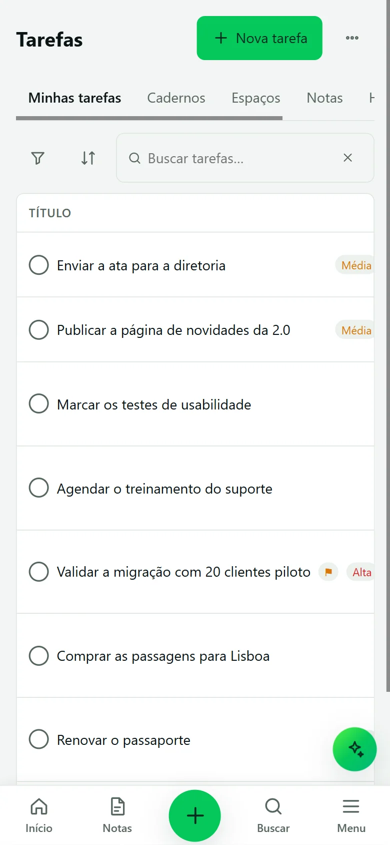 Lista de tarefas no celular